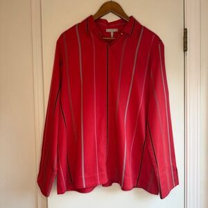 Hinson Wu Red Striped Button Down Long Sleeve Shirt Cotton Women's Size 1